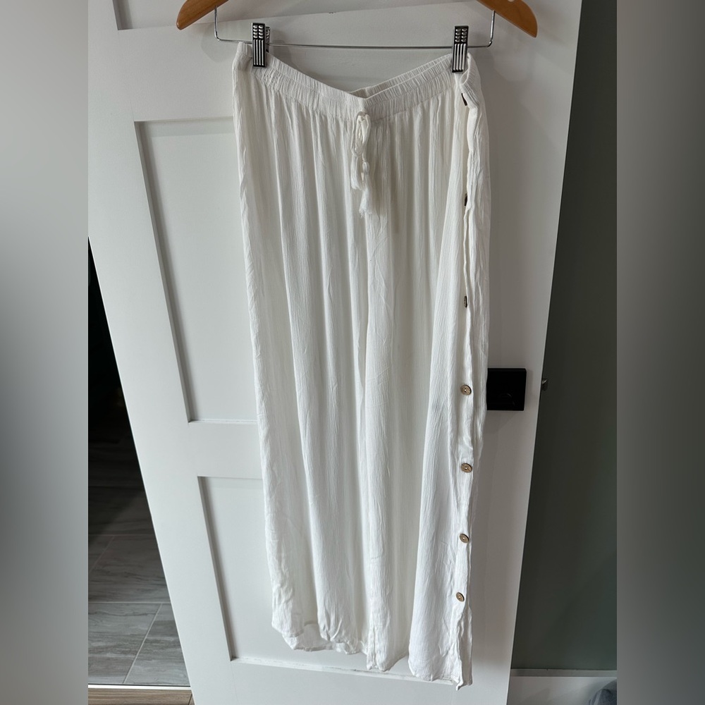 Kiwi And Punch Beachwear Flowy Wide Leg White Pants Large